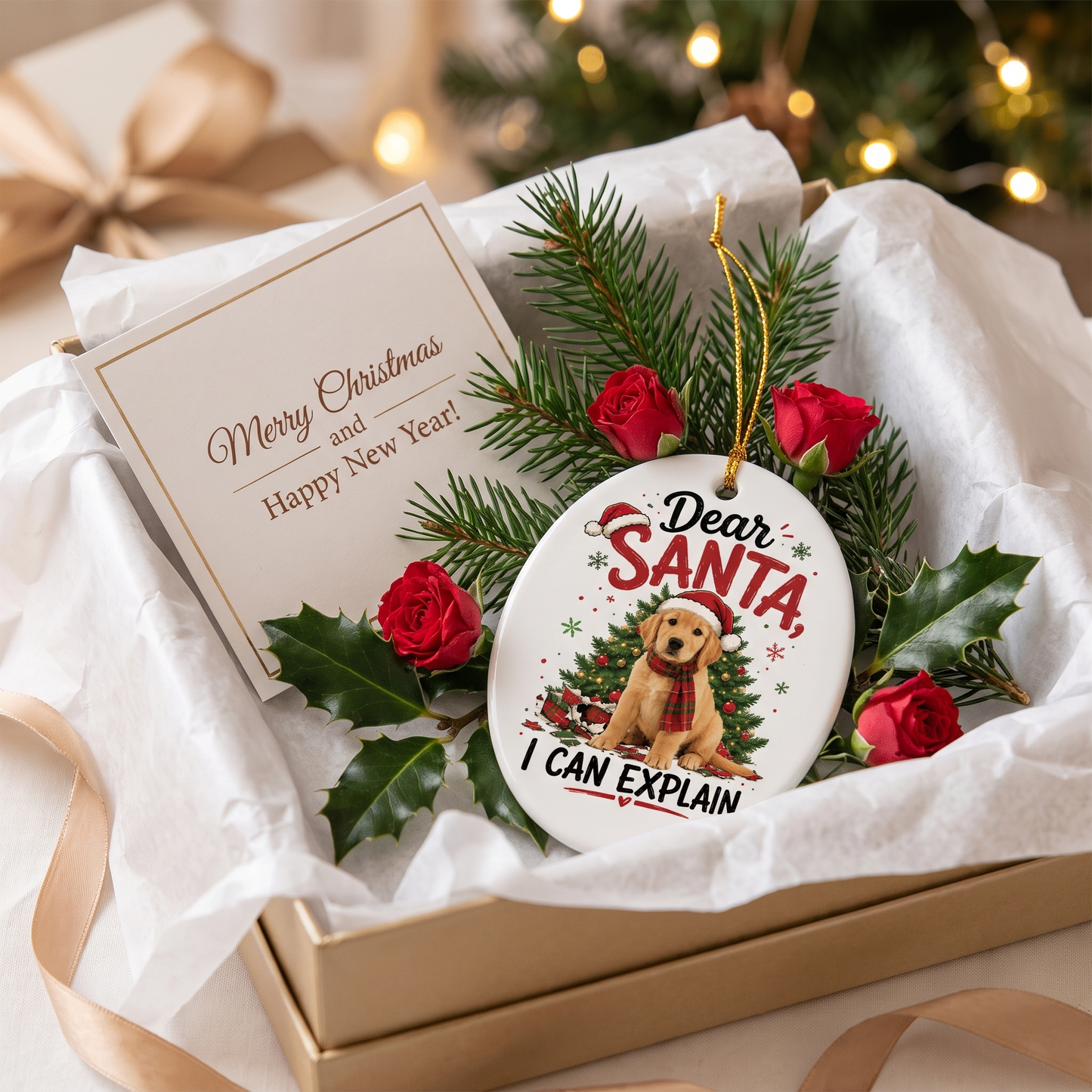 Personalized Dear Santa I Can Explain Pet Oval Ceramic Ornament, Custom Pet Photo Christmas Gift
