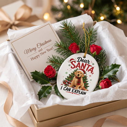 Personalized Dear Santa I Can Explain Pet Oval Ceramic Ornament, Custom Pet Photo Christmas Gift
