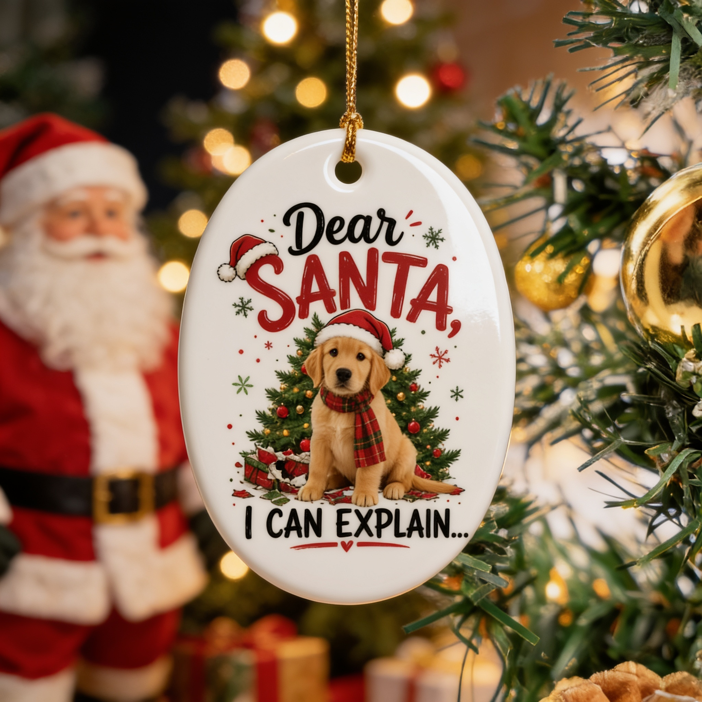 Personalized Dear Santa I Can Explain Pet Oval Ceramic Ornament, Custom Pet Photo Christmas Gift