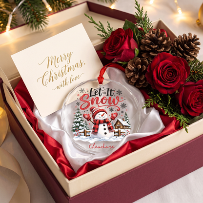 Personalized Let It Snow Glass Christmas Ornament, Custom Name Snowman Holiday Gift