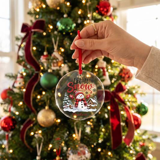 Personalized Let It Snow Glass Christmas Ornament, Custom Name Snowman Holiday Gift