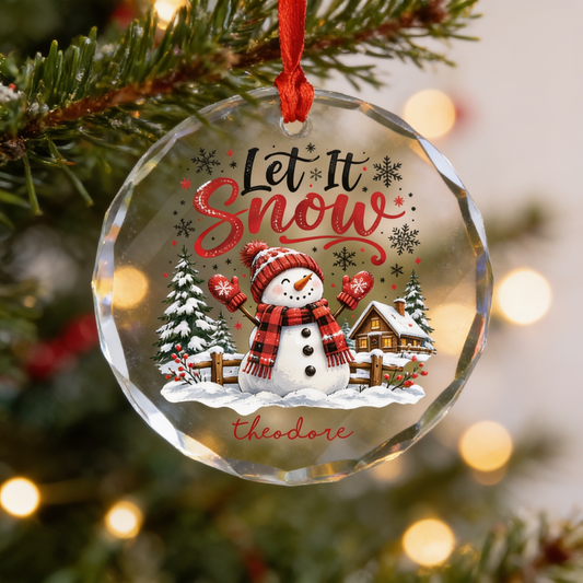 Personalized Let It Snow Glass Christmas Ornament, Custom Name Snowman Holiday Gift