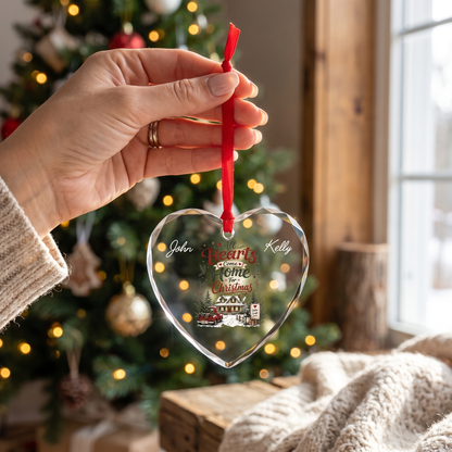 Personalized All Hearts Come Home for Christmas Glass Ornament with Custom Name