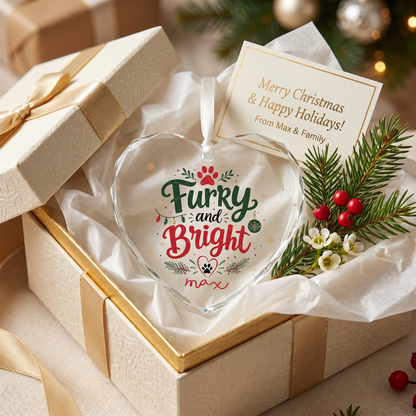 Personalized Furry and Bright Pet Glass Ornament, Custom Name Christmas Gift for Pet Lovers