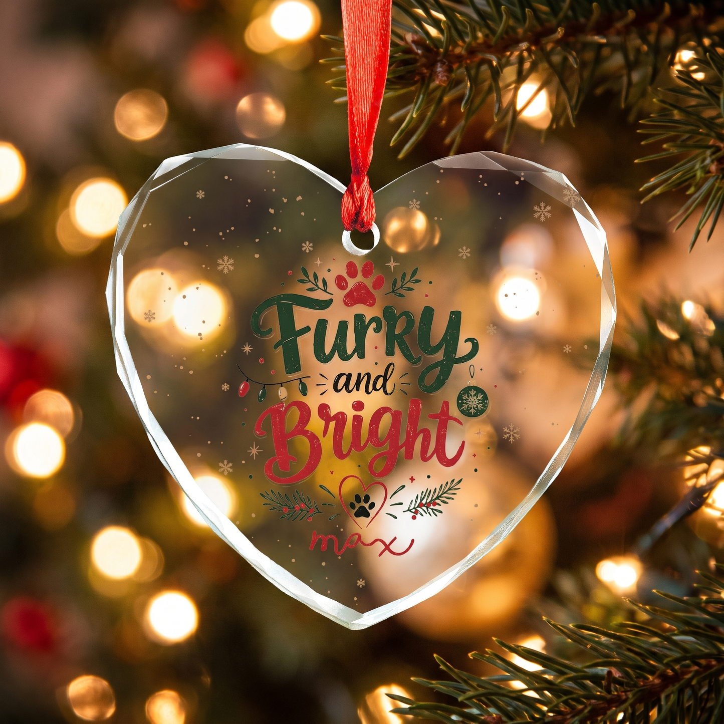Personalized Furry and Bright Pet Glass Ornament, Custom Name Christmas Gift for Pet Lovers