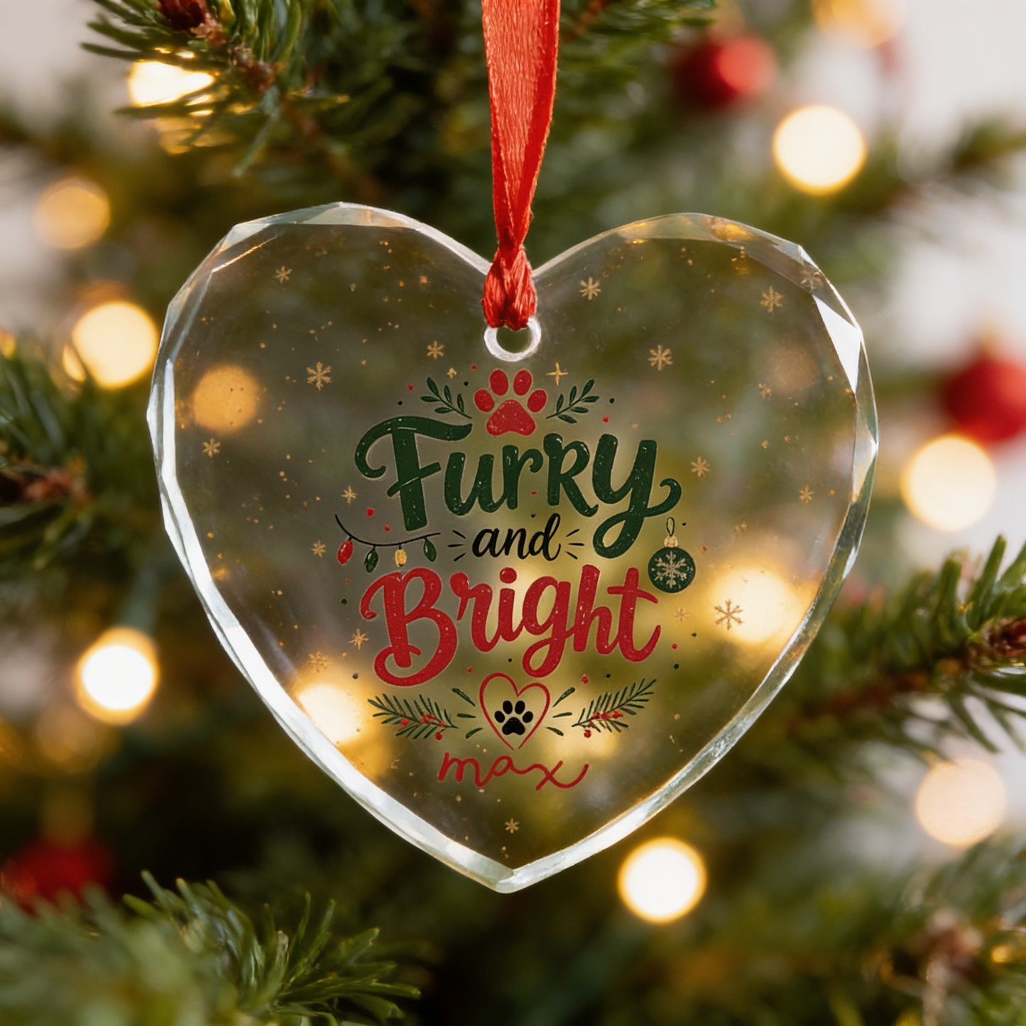 Personalized Furry and Bright Pet Glass Ornament, Custom Name Christmas Gift for Pet Lovers