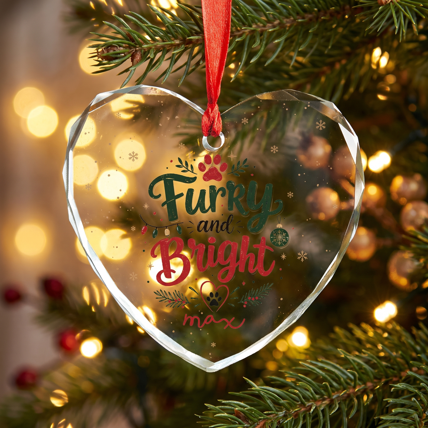 Personalized Furry and Bright Pet Glass Ornament, Custom Name Christmas Gift for Pet Lovers