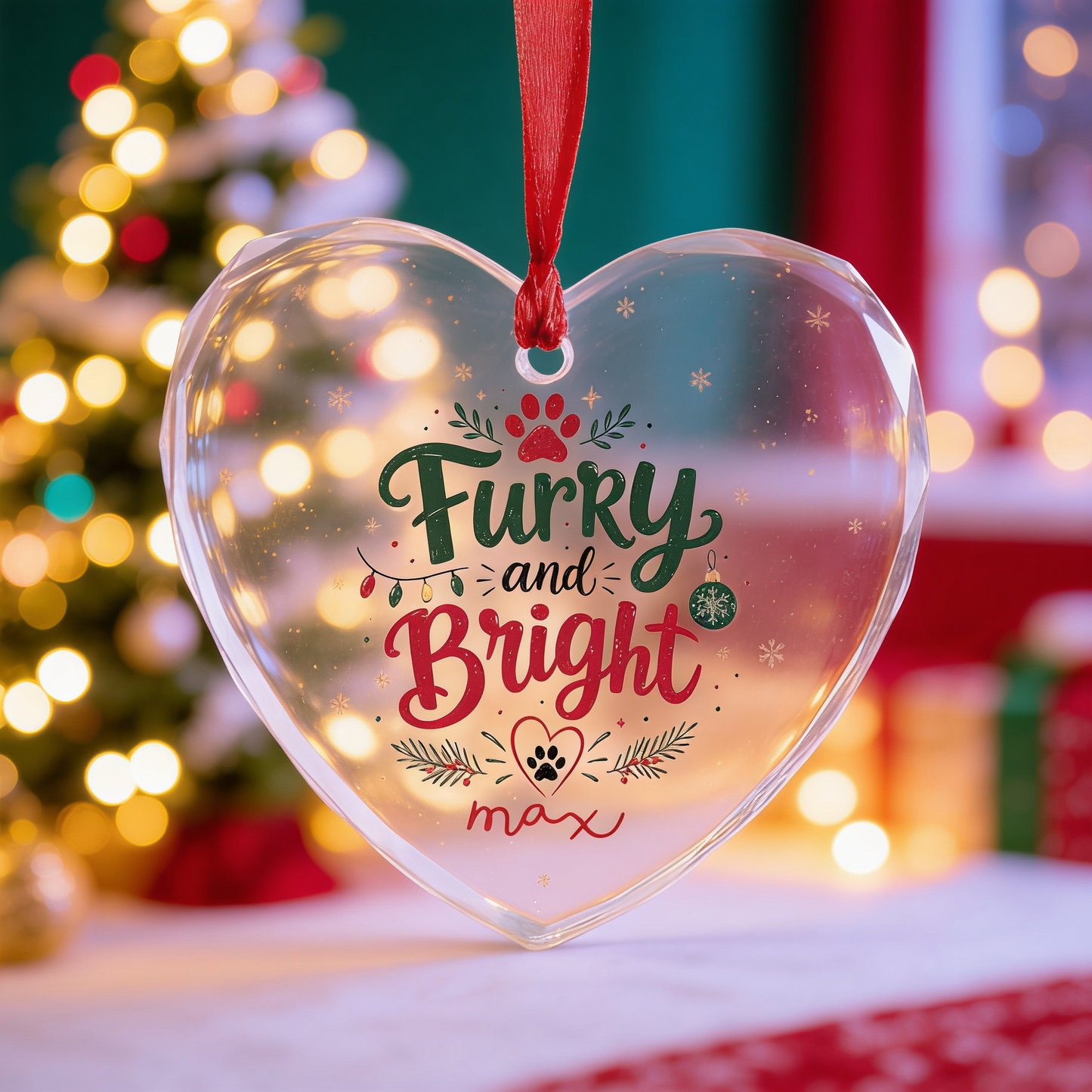 Personalized Furry and Bright Pet Glass Ornament, Custom Name Christmas Gift for Pet Lovers