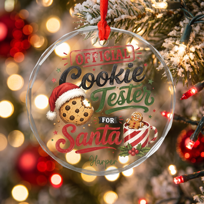 Personalized Official Cookie Tester for Santa Glass Ornament with Custom Name