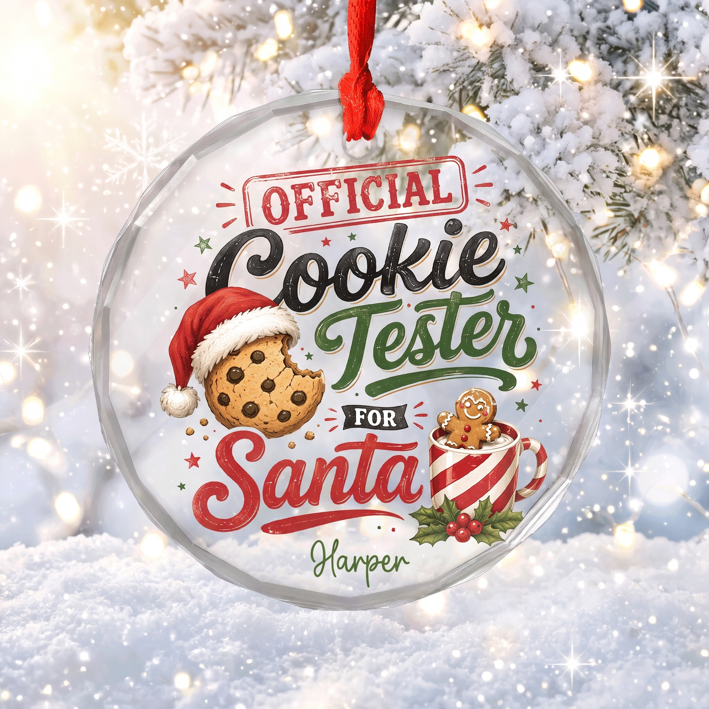 Personalized Official Cookie Tester for Santa Glass Ornament with Custom Name
