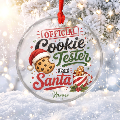 Personalized Official Cookie Tester for Santa Glass Ornament with Custom Name