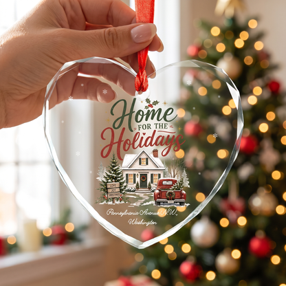 Personalized Home for the Holidays Glass Ornament with Custom Home Address