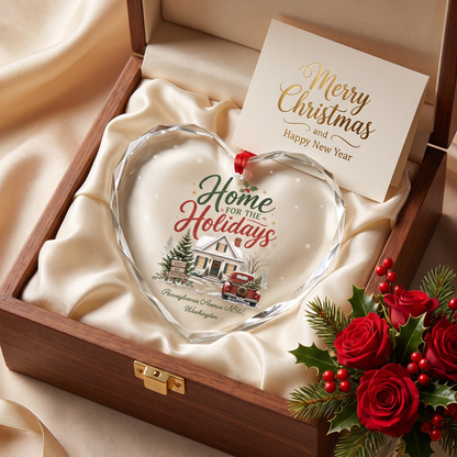 Personalized Home for the Holidays Glass Ornament with Custom Home Address