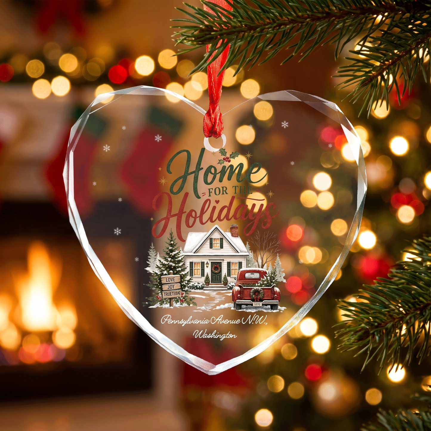 Personalized Home for the Holidays Glass Ornament with Custom Home Address