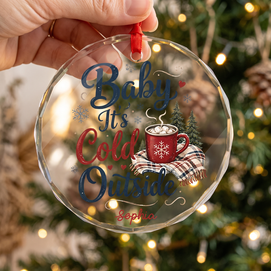 Personalized Baby It's Cold Outside Glass Ornament, Custom Name Winter Christmas Gift