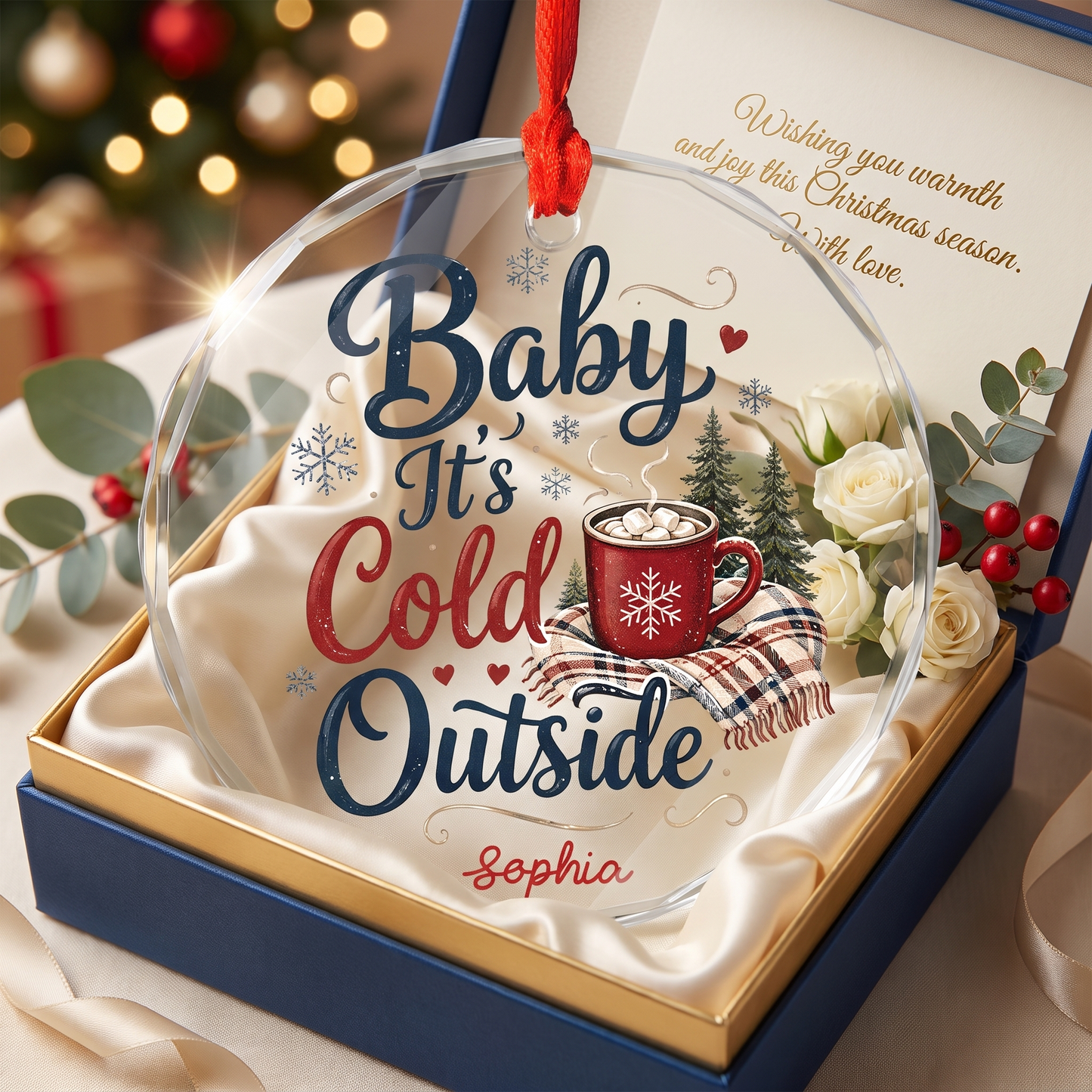 Personalized Baby It's Cold Outside Glass Ornament, Custom Name Winter Christmas Gift
