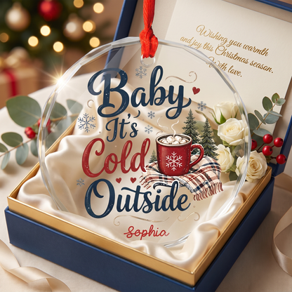 Personalized Baby It's Cold Outside Glass Ornament, Custom Name Winter Christmas Gift