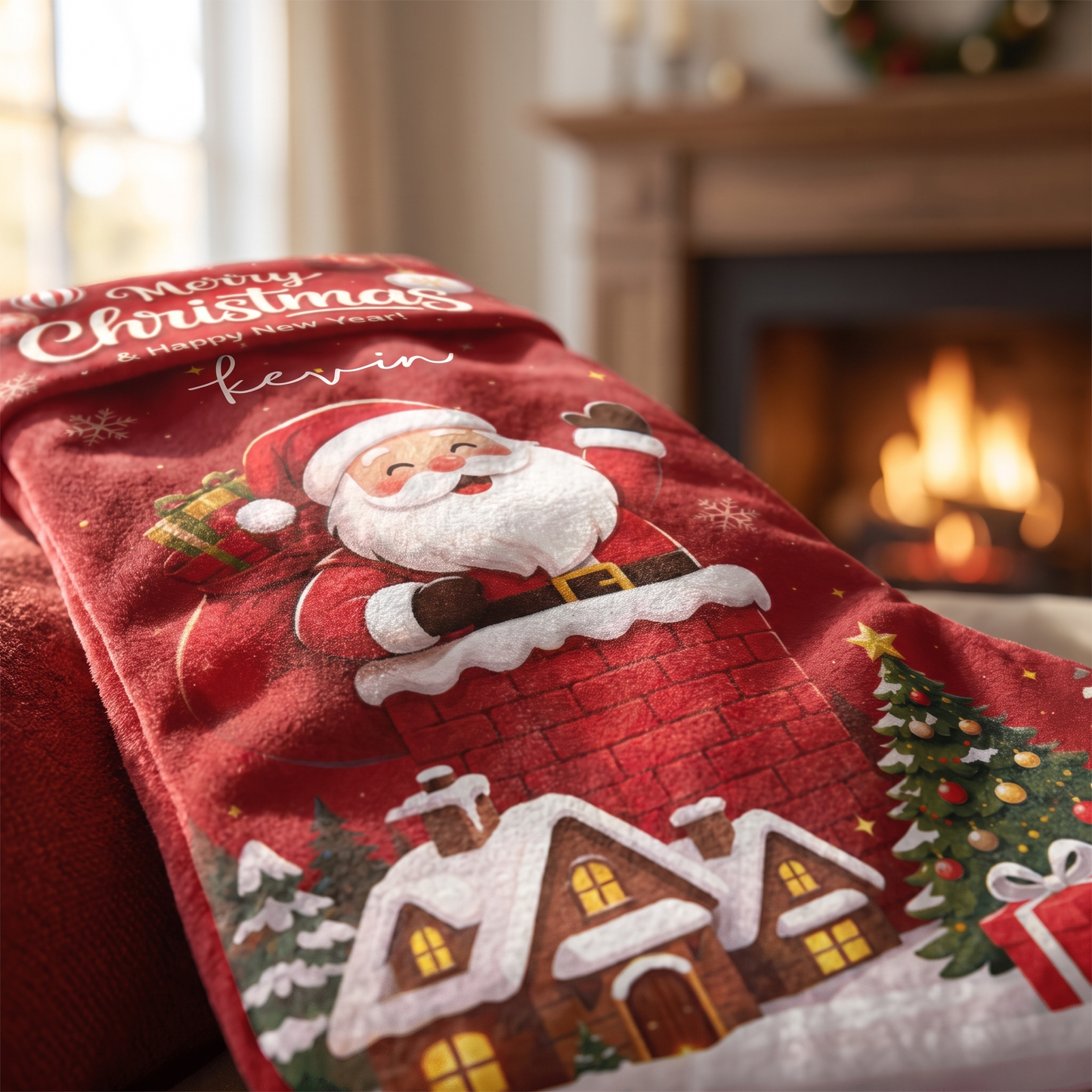 Personalized Merry Christmas Santa Claus Christmas Stocking with Custom Name