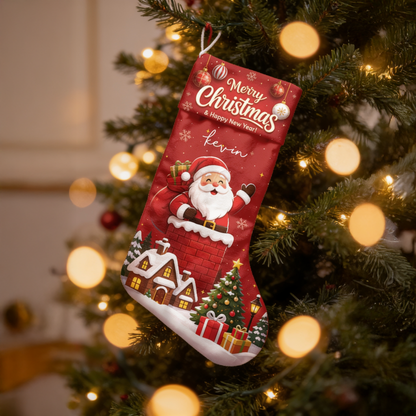 Personalized Merry Christmas Santa Claus Christmas Stocking with Custom Name