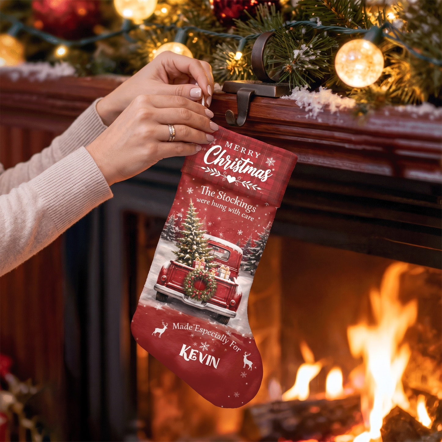 Personalized The Stockings Were Hung with Care Christmas Stocking with Custom Name