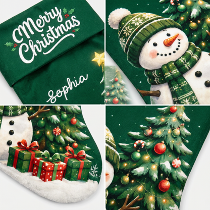 Personalized Merry Christmas Snowman Christmas Stocking with Custom Name