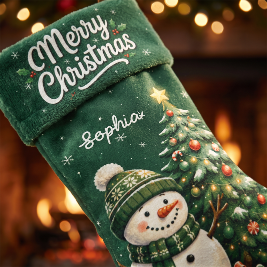 Personalized Merry Christmas Snowman Christmas Stocking with Custom Name