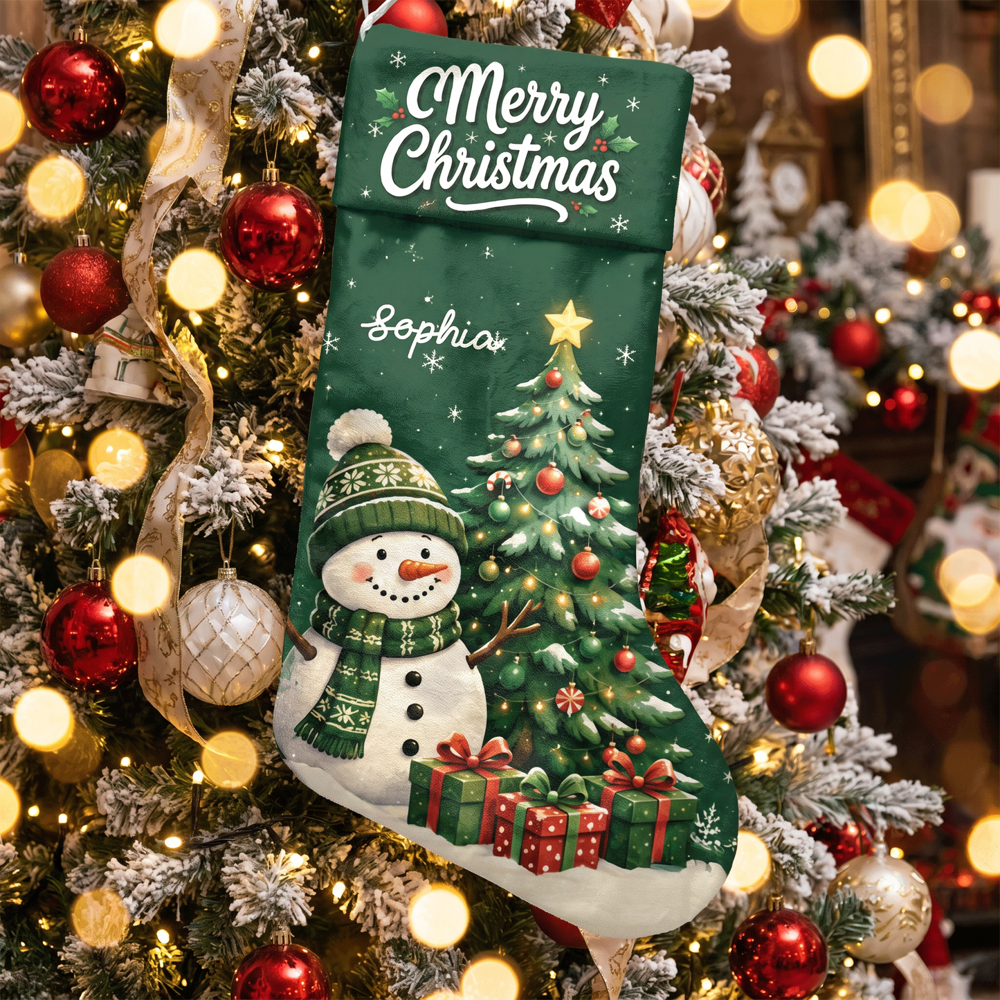Personalized Merry Christmas Snowman Christmas Stocking with Custom Name