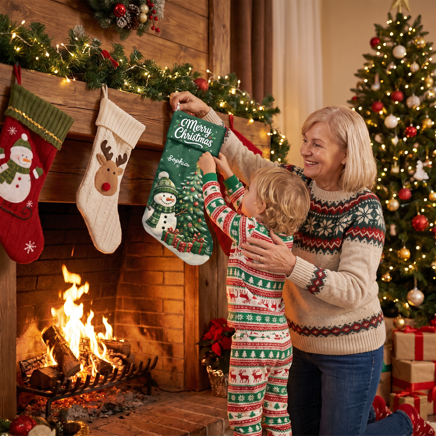 Personalized Merry Christmas Snowman Christmas Stocking with Custom Name