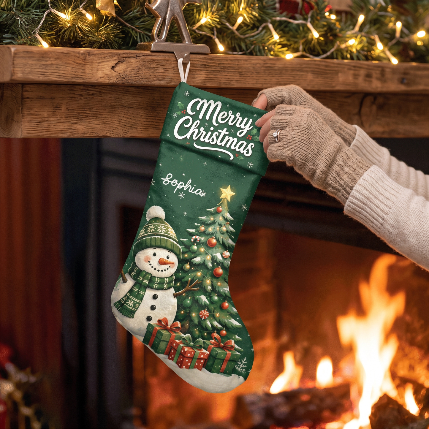 Personalized Merry Christmas Snowman Christmas Stocking with Custom Name