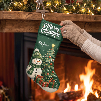 Personalized Merry Christmas Snowman Christmas Stocking with Custom Name