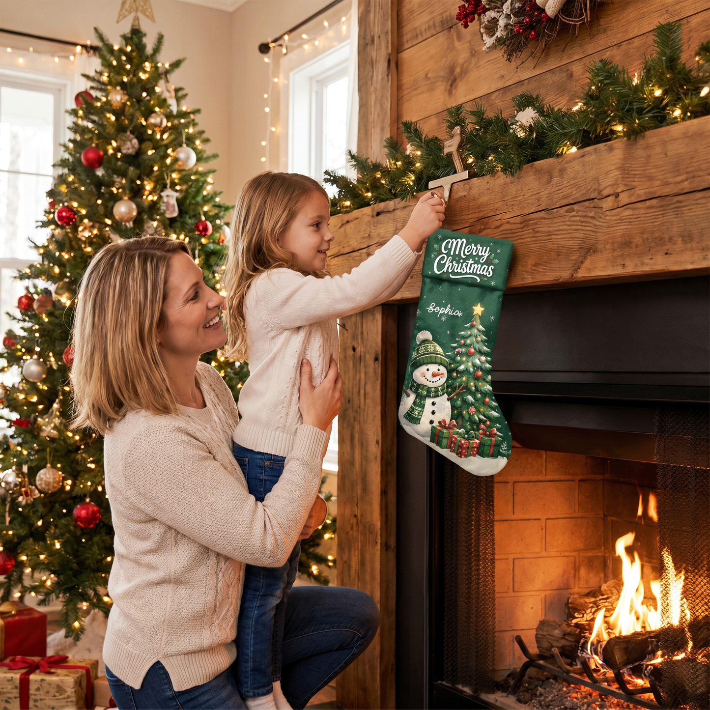 Personalized Merry Christmas Snowman Christmas Stocking with Custom Name