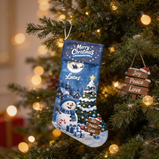 Personalized Snowman & Christmas Tree Christmas Stocking with Custom Name