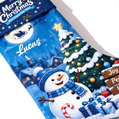 Personalized Snowman & Christmas Tree Christmas Stocking with Custom Name