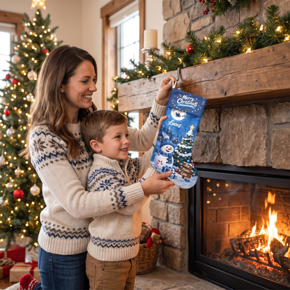 Personalized Snowman & Christmas Tree Christmas Stocking with Custom Name