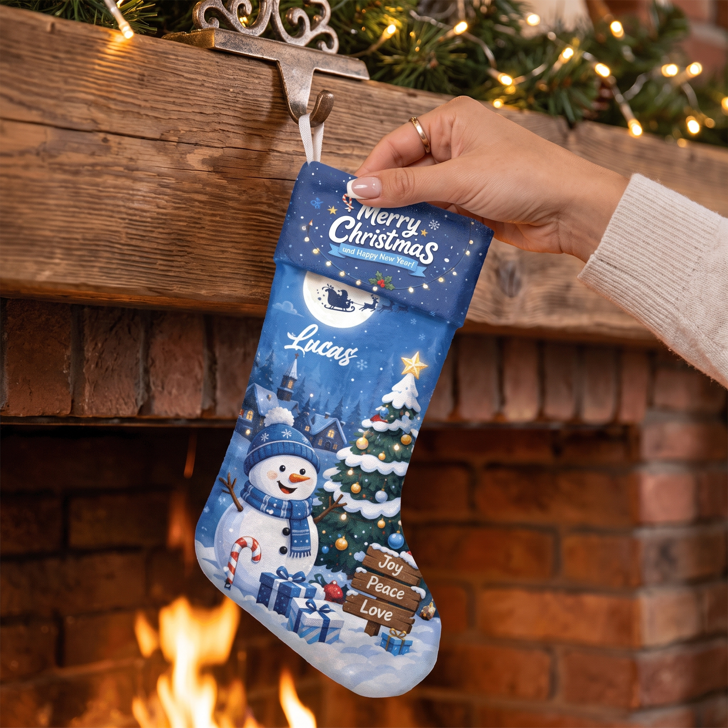 Personalized Snowman & Christmas Tree Christmas Stocking with Custom Name