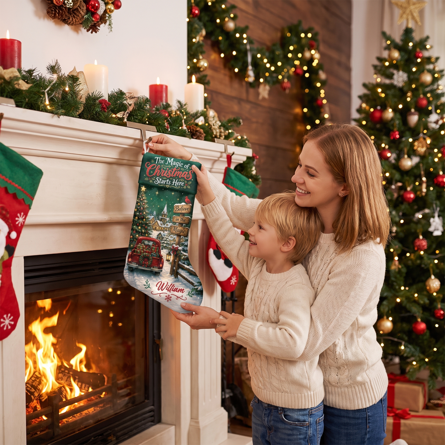 Personalized The Magic of Christmas Starts Here Christmas Stocking with Custom Name