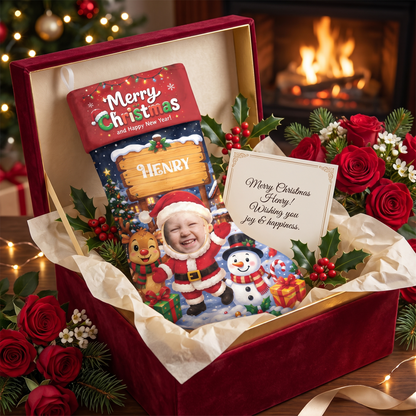 Personalized Cute Santa Claus Christmas Stocking, Custom Photo Holiday Gift