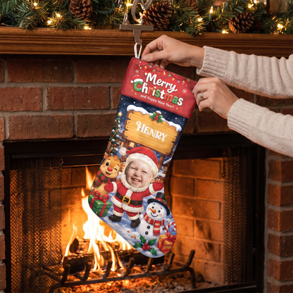 Personalized Cute Santa Claus Christmas Stocking, Custom Photo Holiday Gift