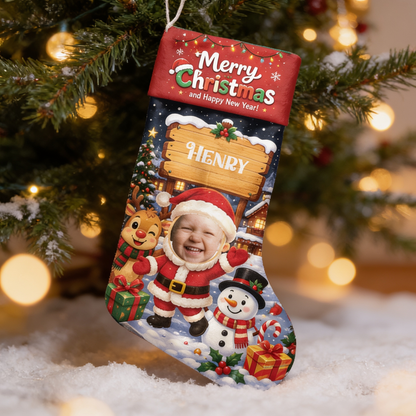 Personalized Cute Santa Claus Christmas Stocking, Custom Photo Holiday Gift
