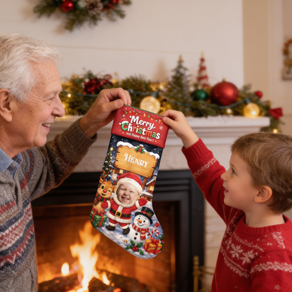 Personalized Cute Santa Claus Christmas Stocking, Custom Photo Holiday Gift