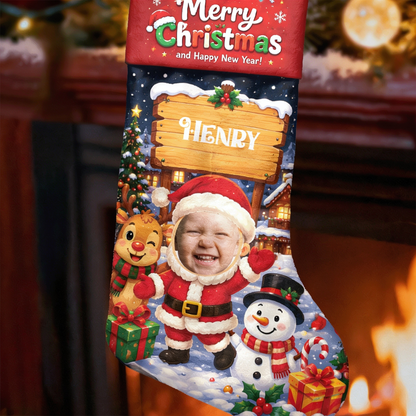 Personalized Cute Santa Claus Christmas Stocking, Custom Photo Holiday Gift