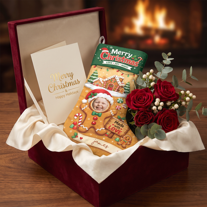 Personalized Made with Love Gingerbread Christmas Stocking with Custom Photo