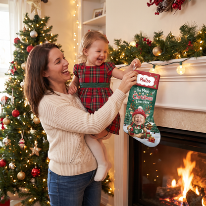 Personalized The Magic of Christmas Lives Here Christmas Stocking with Custom Name