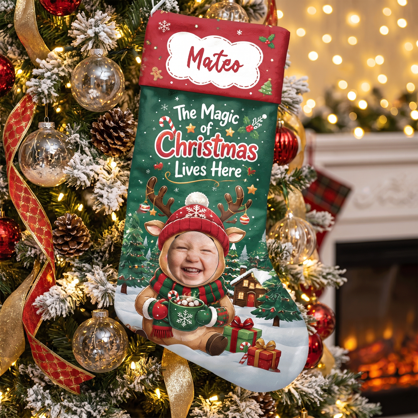 Personalized The Magic of Christmas Lives Here Christmas Stocking with Custom Name