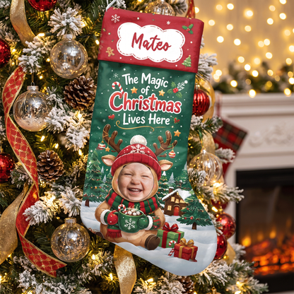 Personalized The Magic of Christmas Lives Here Christmas Stocking with Custom Name