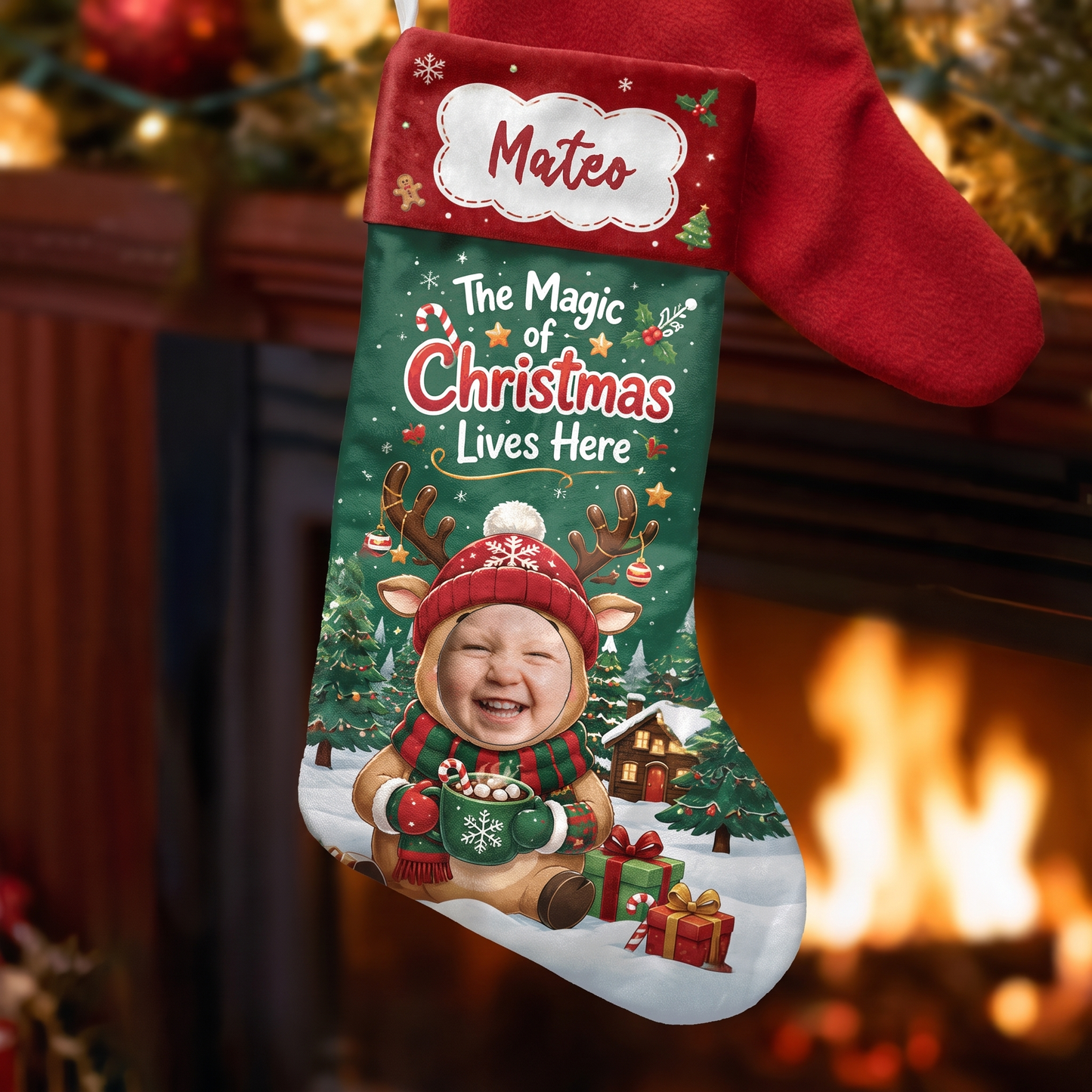 Personalized The Magic of Christmas Lives Here Christmas Stocking with Custom Name