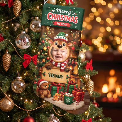 Personalized Christmas to You Reindeer Christmas Stocking, Custom Photo Holiday Gift