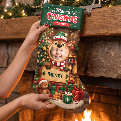 Personalized Christmas to You Reindeer Christmas Stocking, Custom Photo Holiday Gift