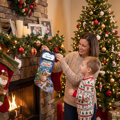 Personalized Wishing You Joy & Magic Christmas Stocking, Custom Photo Holiday Gift