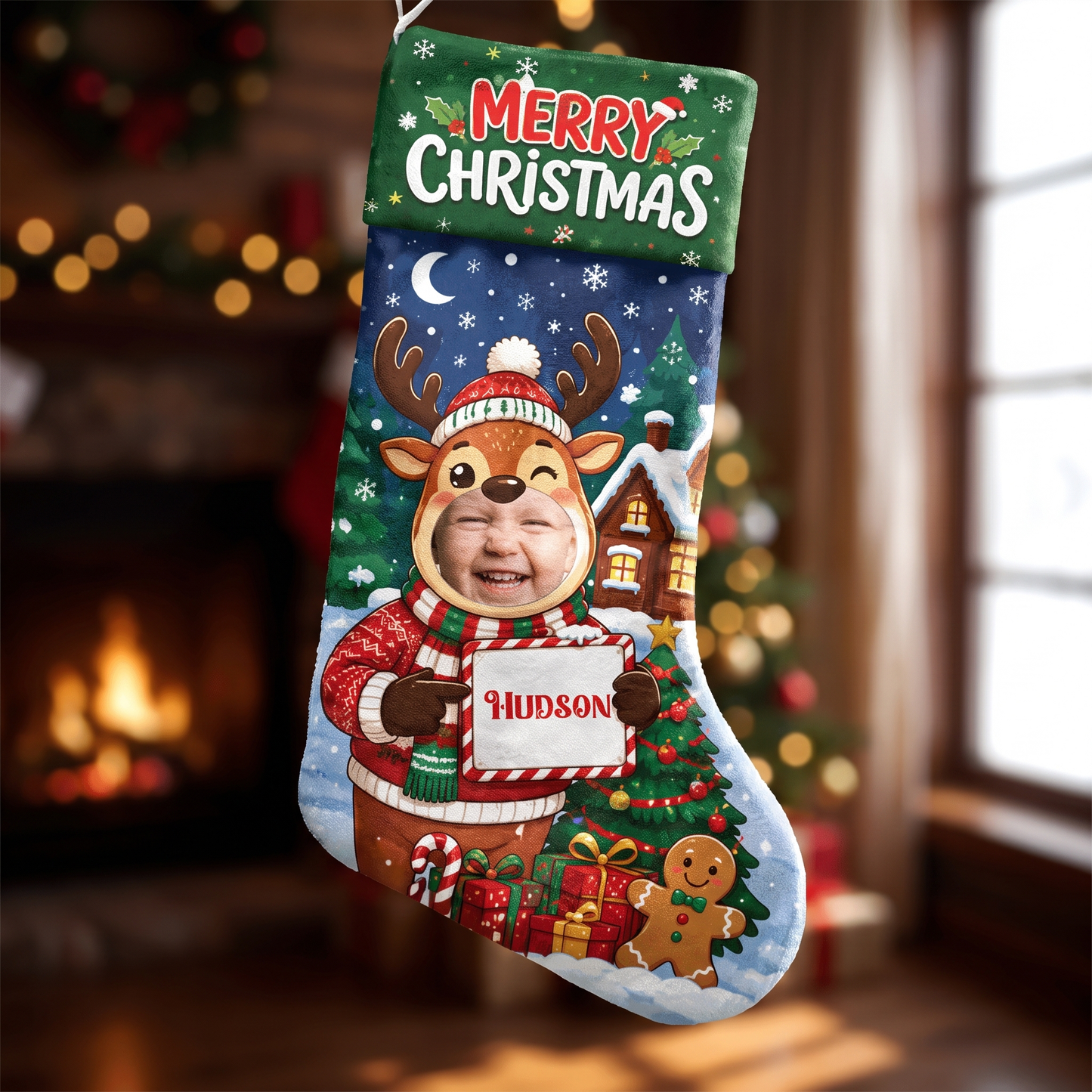 Personalized Merry Christmas Christmas Stocking, Custom Photo & Name Holiday Gift